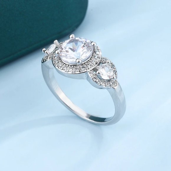 Ladies 2.50ctw Triple Halo Diamond Anniversary Ring .925 Solid Sterling Silver - Picture 4 of 6